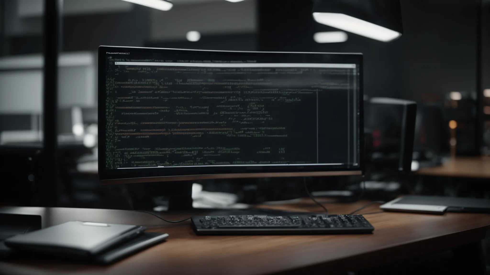 a computer screen displaying code with a clear, organized structure, situated in a well-lit work environment.