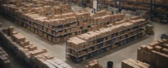 a busy warehouse with rows of neatly organized products ready for shipping.